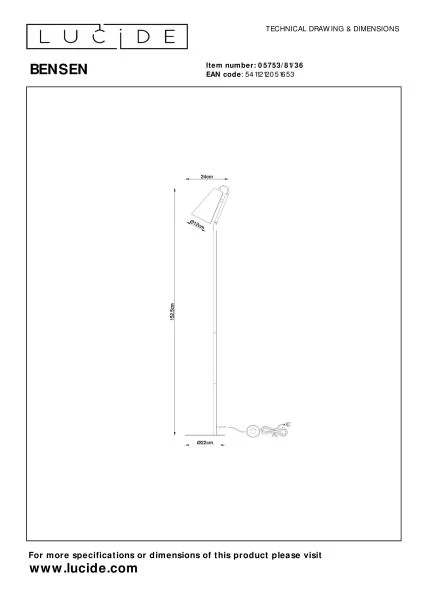 Lucide BENSEN - Floor lamp - 1xE14 - Grey - technical